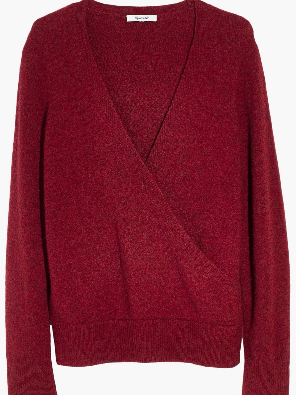 Madewell Faux Wrap Pullover Sweater in Heather Scarlett - Picture 2 of 7